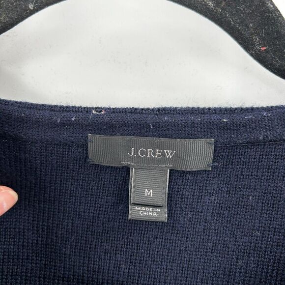 J. CREW Navy Blue 100% Merino Wool Knit Pocket Crew Neck Sweater Size Medium - Picture 4 of 5